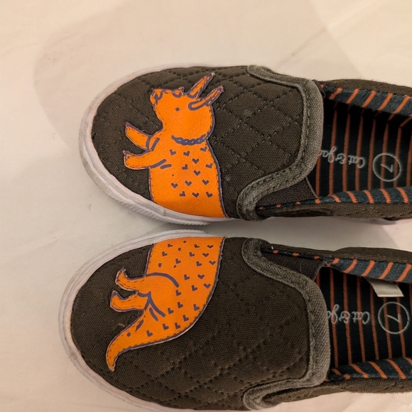 Cat & Jack Toddler Boy Green and Orange Dinosaur Slip On Sneakers in Size 7 - Picture 7 of 10